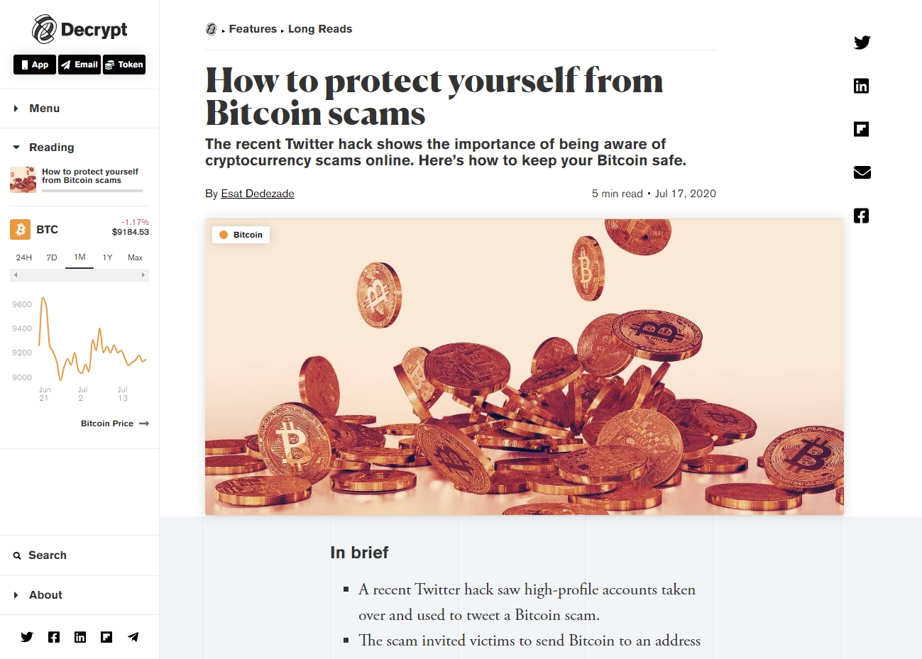 2020 07 21 Decrypt How to protect yourself from Bitcoin scams