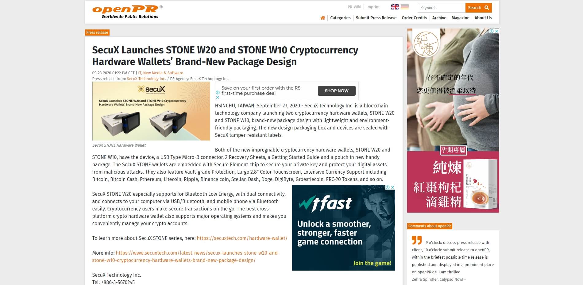 2020 9 23 Open PR SecuX Launches STONE W20 and STONE W10 Cryptocurrency Hardware Wallets’ Brand New Package Design