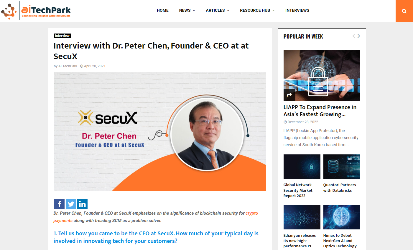 AI%E2%80%90TechPark An Exclusive Interview With SecuX Founder CEO Dr. Peter Chen 1