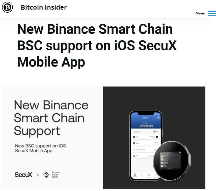 Bitcoin Insider SecuX New Features Press Release