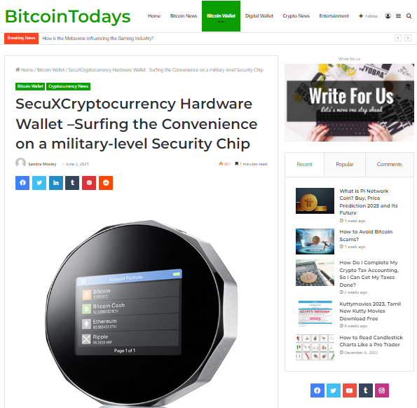 BitcoinTodays: No Keys, No Cheese. SecuX V20 Hardware Wallet Review