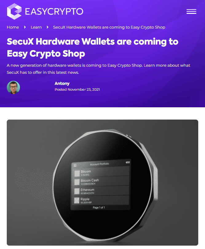 Easy Crypto Shop SecuX Wallets Review