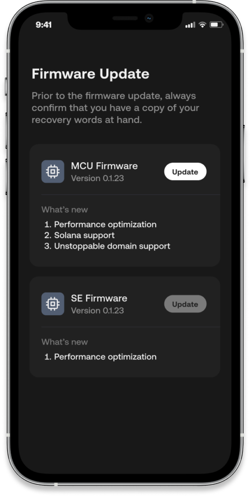 Firmware Update via SecuX Mobile App