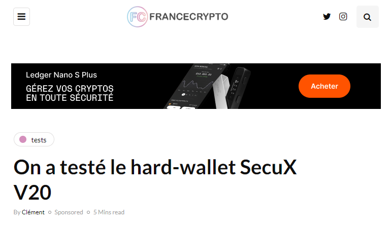 FranceCrypto.fr: Review du V20 de SecuX