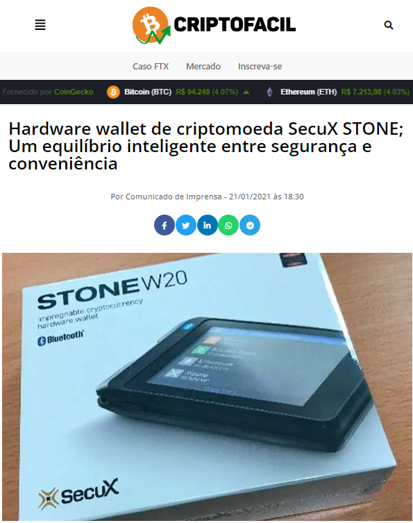 Hardware wallet de criptomoeda SecuX STONE; Um equilíbrio inteligente entre segurança e conveniência