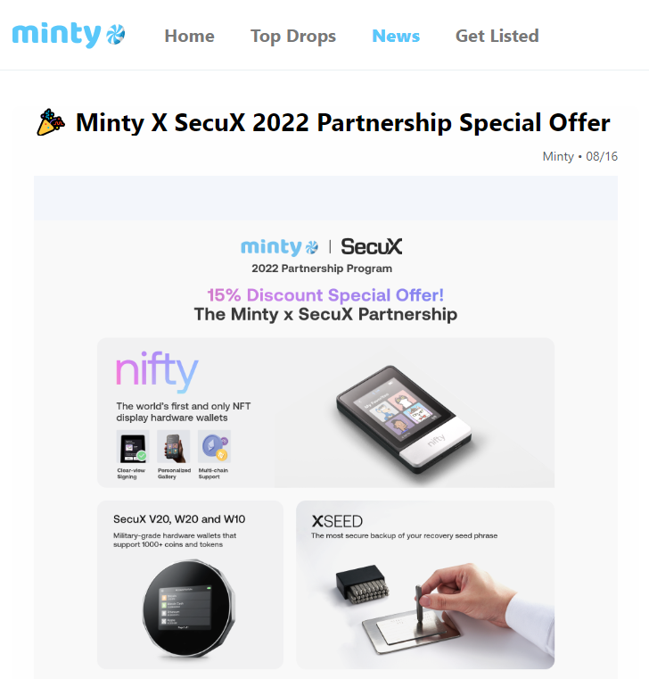 MintyScore x SecuX 2022 Partnership