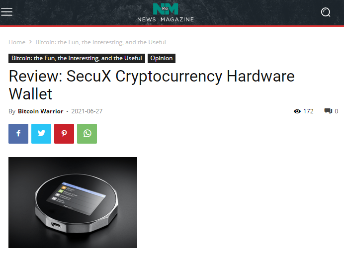 Not your keys not your coins. Bitcoin Warrior SecuX V20 Review