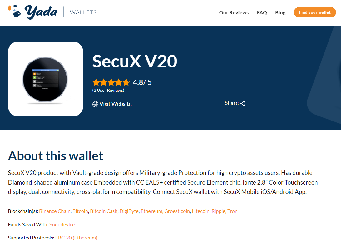 Yada Wallets SecuX V20 Review