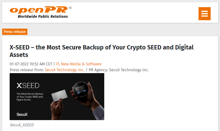 open PR SecuX New Products Press Release